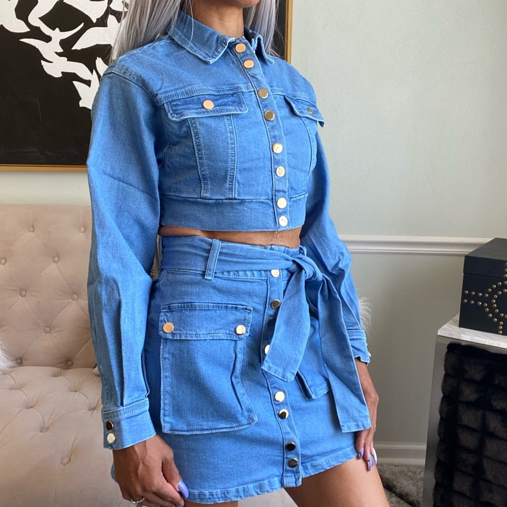 Fashion Nova Denim on Denim Matching Blue Skirt Set - Picture 15 of 16